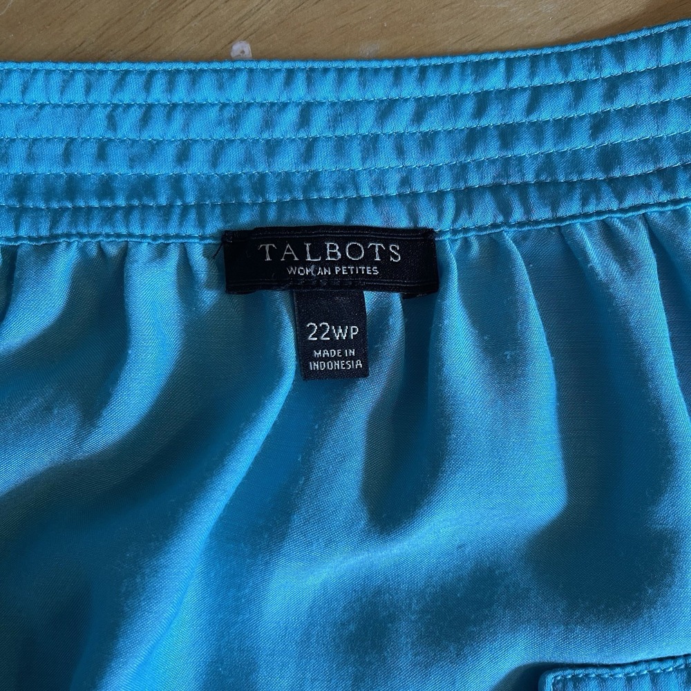 Talbots Woman Petites Women's 22WP Blouse Top Short Sleeves Blueish Green Light - Picture 5 of 5